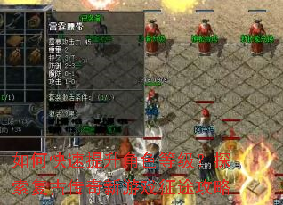 如何快速提升角色等级?探索复古传奇新游戏征途攻略 如何快速提升角色等级?探索复古传奇新游戏征途攻略