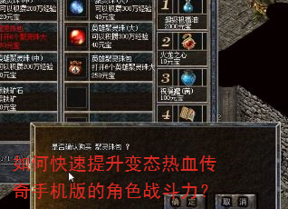 如何快速提升变态热血传奇手机版的角色战斗力? 如何快速提升变态热血传奇手机版的角色战斗力?