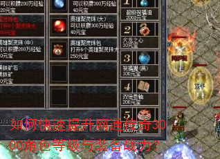 如何快速提升网通传奇3000角色等级与装备战力? 如何快速提升网通传奇3000角色等级与装备战力?